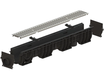 Лоток водоотводный пластиковый BASE DN100 H150 с решеткой щелевой стальной оцинкованной A15
