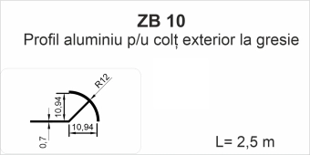 ZB10, Алюминиевый  профиль для керамической плитки 10 мм, наружный, 2.5 м Black Matt