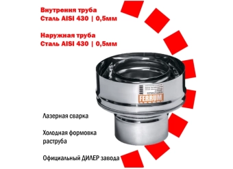Переходник для дымохода Start-Sandwich (сталь ASI-430/0.5мм+нержавейка) Ø150*210мм, FERRUM