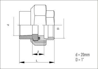 Муфта комбинированная разъемная (Американка) PP Ø40 x 1_1/4", внутренняя резьба, RTP