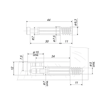 Соединительный болт 6,3x44мм, сталь оцинкованный