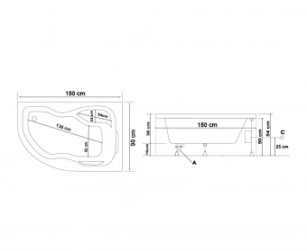 Асимметричная ванна Tuana Sem.R.90x150 cm SG Stelle Banyo Турция