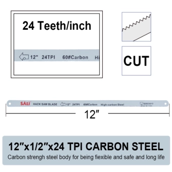 Полотно для ручной ножовки по металлу из высокоуглеродистой стали HCS, 300мм, 24TPI, SALI