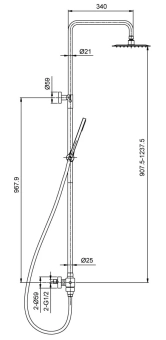Душевая колонна термостатическая со смесителем, 3 функции KOER KI-57017-02
