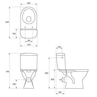 Унитаз компакт, нижний подвод, горизонтальный PP, Merida Cerasnit 3/6 L 