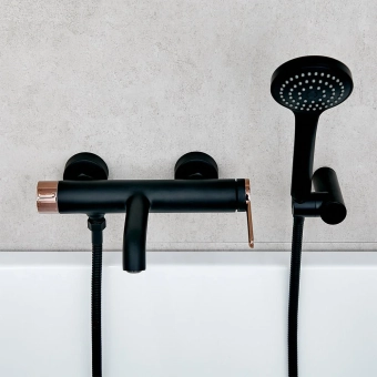 Смеситель для ванны с гарнитурой для душа - MAT│ECO Серия GRAND - однорычажный, черный