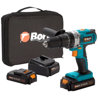 Дрель-шуруповерт на аккумуляторе, ударная, BAB-24x2Li-XDK, Bort