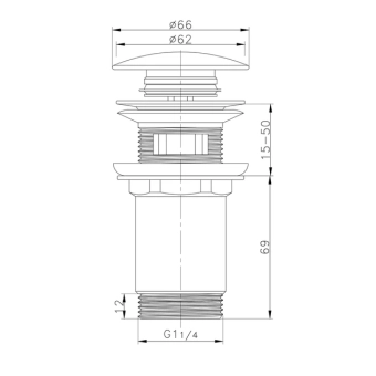 Донний клапан для раковини Koer PW-07-01 1 1/4» з переливом автоматичний СLICK-СLACK