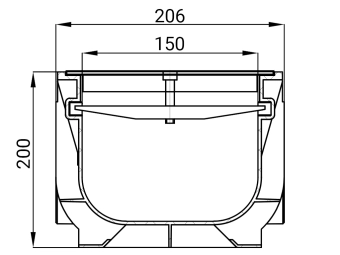 Лоток водоотводный пластиковый BASE DN150 H200 с решетками щелевыми из высокопрочного чугуна, класс нагрузки С250 (1000x206xH200мм)