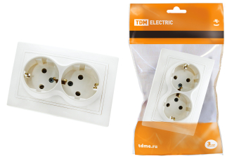 Розетка двойная с заземлением TAIMIR 2P белая TDM