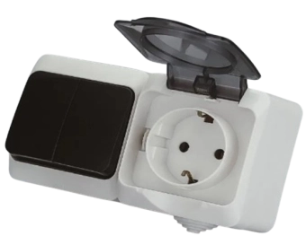 Блок комбинированный выключатель 2P+розетка 2P+Е белый IP44 AQUA SELENA 1000kW