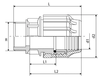 Муфта компрессионная с наружной трубной резьбой PN16 Ø25x1/2” для ПНД (PE) труб RTP