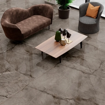 Плитка керамогранит ROOT Ash 60*120 см глянцевый, темно-коричневый, мрамор
