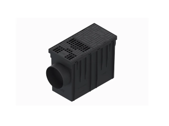 Бокс водосточный, пластиковый, черный 314x140x221мм, Dвход=75/90/110mm, с горизонтальным выходом D110мм