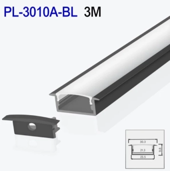 Алюминиевый профиль врезной для светодиодной ленты черный 3m/set 30.3*9.8mm PL-3010A-BL 3m PANLIGHT