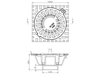 Трап чугунный с вертикальным выпуском D110 мм, класс нагрузки M125 (250x250x108)