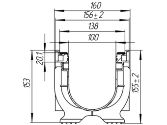 Лоток водоотводный пластиковый BASE DN100 H150 с решеткой щелевой стальной оцинкованной A15