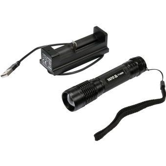 Фонарик светодиодный с аккумулятором  XP-G3 6W 500LM IPX7 ZOOM 3.7V 2200mAh 120*28mm AL YATO