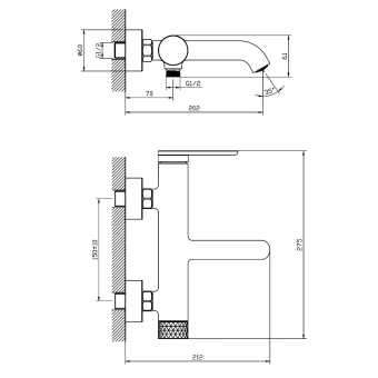Смеситель для ванны с гарнитурой для душа - MAT│ECO Серия GRAND - однорычажный, черный