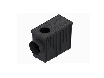 Бокс водосточный, пластиковый, черный 314x140x221мм, Dвход=75/90/110mm, с горизонтальным выходом D110мм