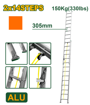 Лестница выдвижная, алюминиевая 2*14 ступеней 7,62 м 150 кг JDLD8H28 Jadever