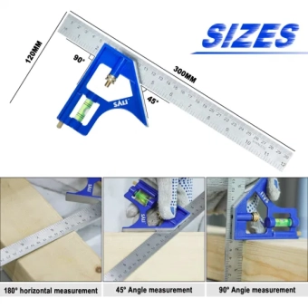 Стальная линейка с угольником из алюминия и пузырьковым уровнем FL-198DL, SALI