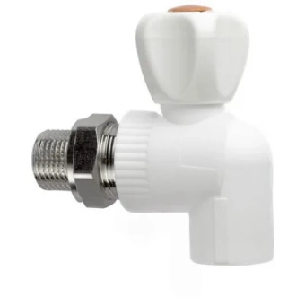Кран шаровой ППР радиаторный угловой d20х1/2'Н белый. MPN