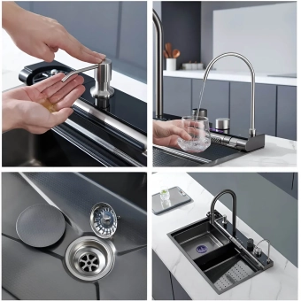 Многофункциональная кухонная мойка Zerix ZH7546-SET-05 Decor Nano-Black