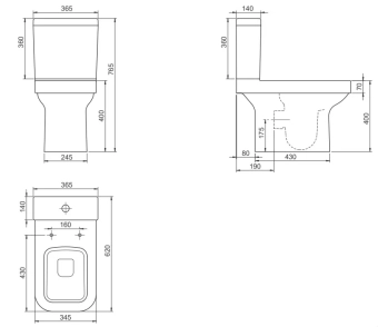 Унитаз компакт пристенный + биде Noura/Pipe + Крышка Duroplast Slim, Turkuaz Seramik, Турция