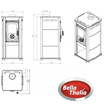 Печь-камин отопительная, сталь-чугун, Bella Thalia "OKTA", твердое топливо, 8 кВт, до 70 м²