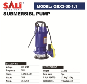 Насос центробежный дренажный QDX3-30-1.1, 30м, 167л/мин, 1,1кВт, SALI