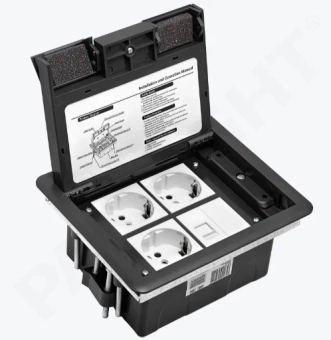 Розетка напольная в пол 1 RJ45 + 3 x 2P+E, люк на 4 модуля, IP44, Серый