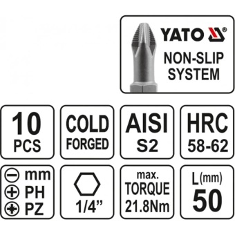 Набор бит YATO 50мм (10 шт)