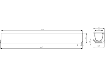 Лоток водоотводный фибробетоный BASE DN100 H125 с решеткой чугунной щелевой класс нагрузки C250