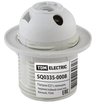 Патрон пластиковый Е27 с кольцом белый TDM