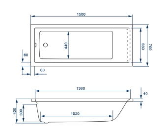Прямоугольная ванна Exen 150x70x56cm Quantra Польша