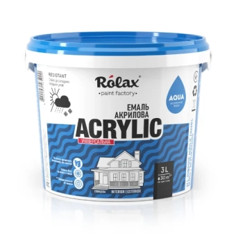 Эмаль акриловая универсальная водно-дисперсионная "ACRYLIC" Белая, глянцевая, 3л, Rolax