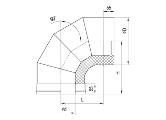 Колено дымохода на 90° Сэндвич (сталь ASI-430/0.5mm+нержавейка) Ø115/210 FERRUM
