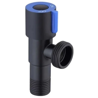 Кран для стиральной машины, нержавеющая сталь 1/2" x 3/4", синяя ручка, HYDRO-S - 512, черный