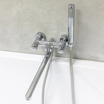 Смеситель для ванны и умывальника на стену с гарнитурой для душа - MAT│ECO Серия FRANCO - вентильный, хром