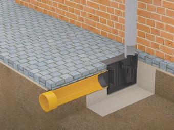 Бокс водосточный, пластиковый, черный 314x140x221мм, Dвход=75/90/110mm, с горизонтальным выходом D110мм