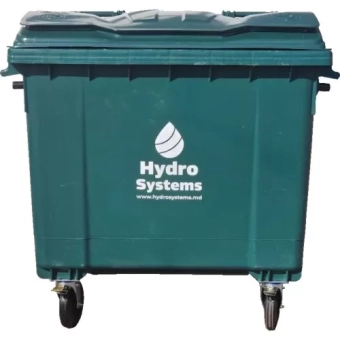 Пластиковый контейнер для мусора с колесиками и крышкой, 1100 л, зеленый